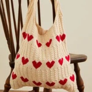 Altar'd State Knit Heart Tote - Ivory/Red Hearts (NWT)